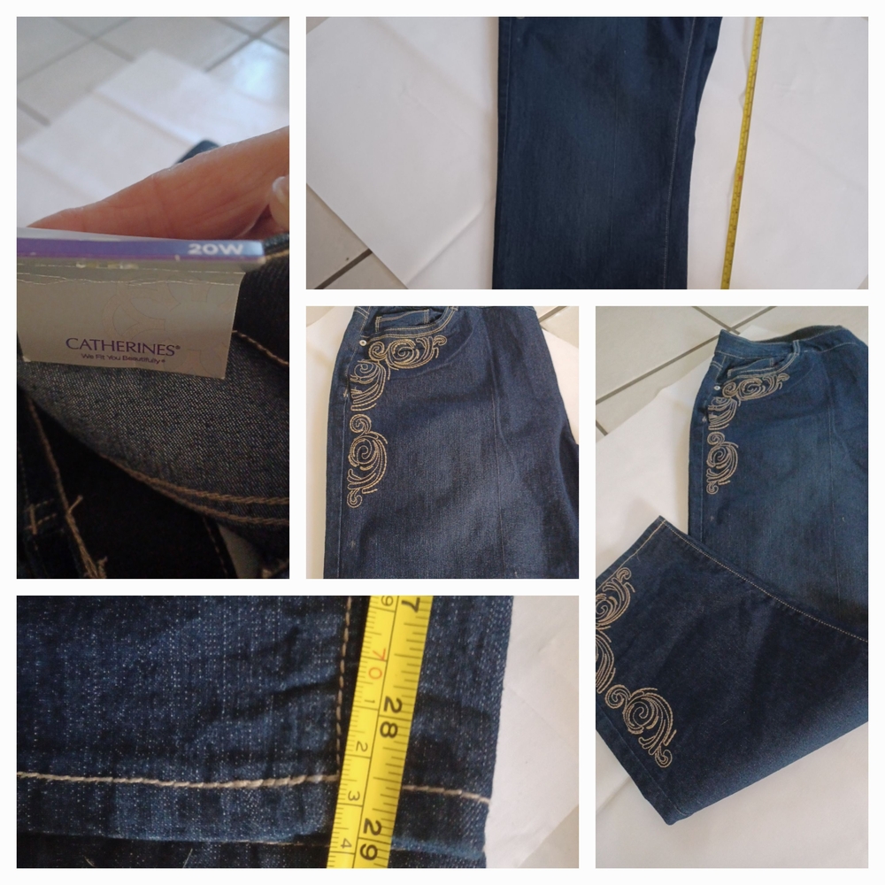 Catherines Size 20 Dark Blue Jeans with Gold Embroidery